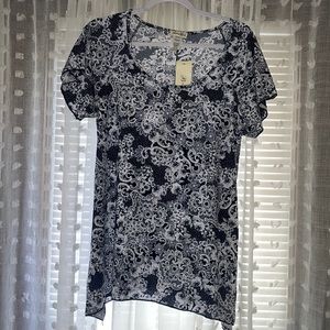 Navy floral & faux lace shirt